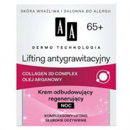 AA Dermo Technology Antigravitational Lifting Night Cream 65+ odbudowująco-regenerujący krem na noc 50ml