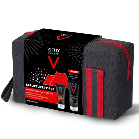 Vichy Homme Structure Force krem przeciwzmarszczkowy 50ml + Hydra Mag C żel pod prysznic 200ml Zestaw
