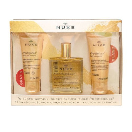 Nuxe Prodigieuse wielofunkcyjny, suchy olejek 50 ml + Prodigieux olejek pod prysznic 30 ml + Prodigieux mleczko do ciała 30 ml /Zestaw/