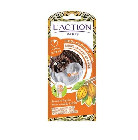 L'Action Cocoa Soothing Ritual peeling kojący do twarzy 8g + maseczka przeciwstarzeniowa 7g