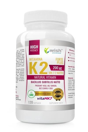 WISH Witamina K2 200µg MK-7 z Natto Natural Vitamin VitaMK7 suplement diety 120 kapsułek