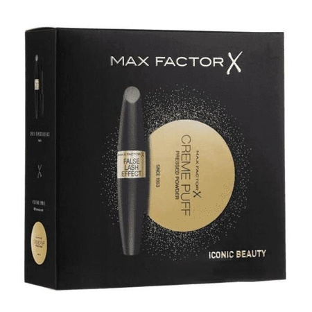 Max Factor Iconic Beauty zestaw False Lash Effect tusz do rzęs Black 13.1ml + Creme Puff Pressed Powder puder prasowany 05 Translucent 21g