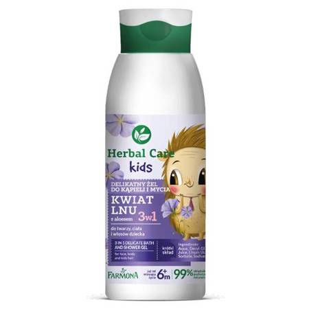 Farmona Herbal Care Kids Delikatny Żel do kąpieli i mycia 3 w 1 Kwiat Lnu z Aloesem 400 ml